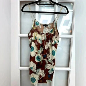 T-Bags Los Angeles Teal & Brown Gold Chain Embellishment Blouse Size L Large